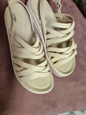 CROCS Women’s Cream Multi-Strap Slingback Sandals